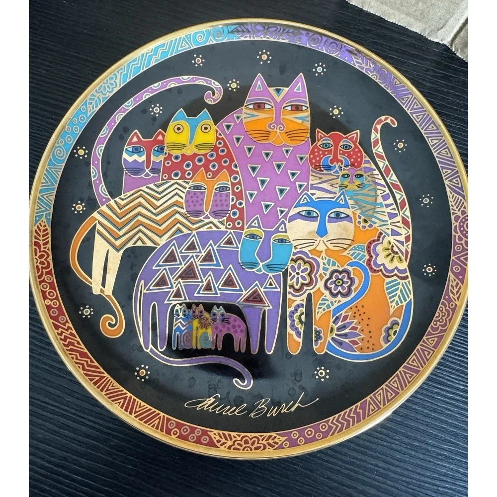 Laurel Burch Franklin Mint Cat Plate Fine Porcelain Fabulous Felines 1994 w/Hang